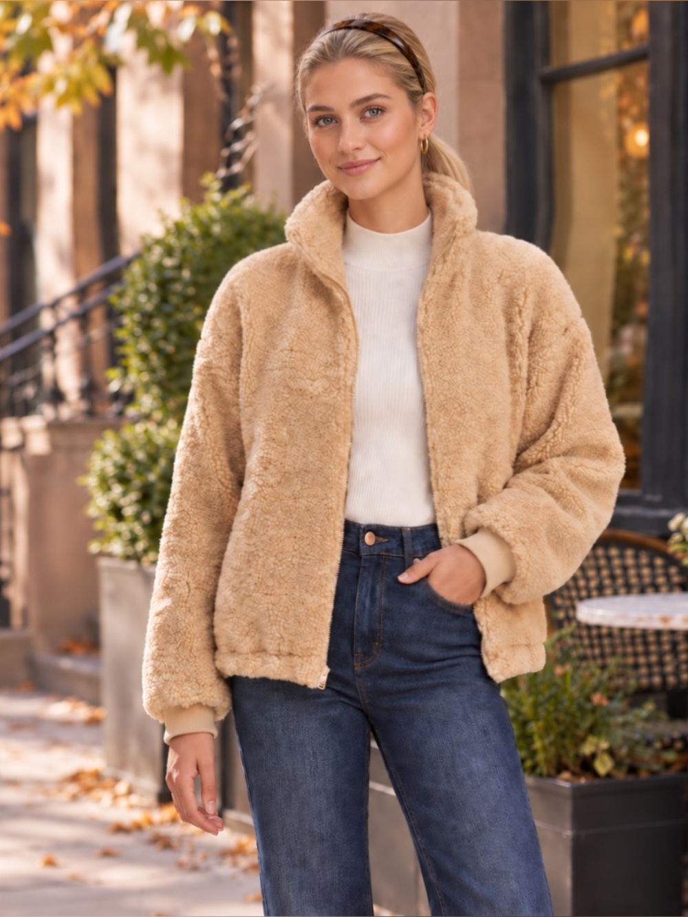 Levi’s Teddy Sherpa Zip-Up Jacket Sesame Brown Small NWT